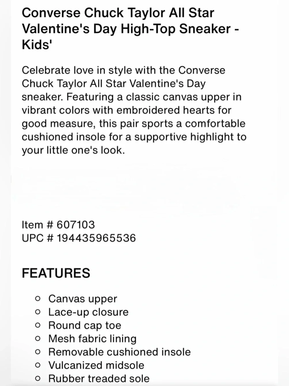 Converse Chuck Taylor All Star Valentine's Day High-Top Sneaker - Kids' 4.5